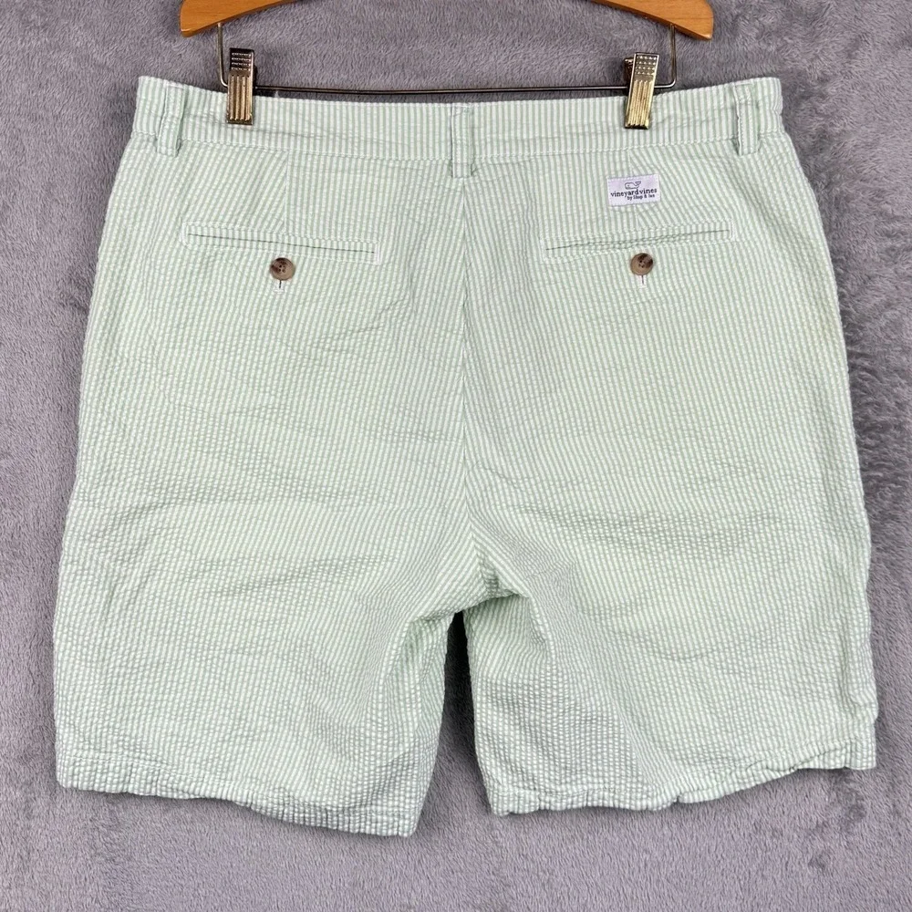 Vineyard Vines Seersucker Shorts Mens 34 Green White Stripe Chino Preppy 8